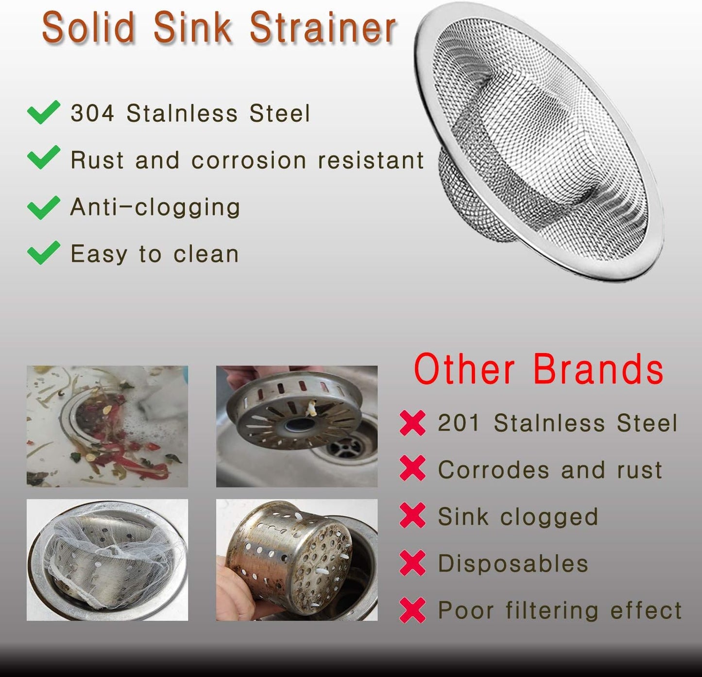2pcs Heavy Duty Stainless Steel Slop Basket Filter Trap, 2.75" Top / 1" Mesh Metal Sink Strainer, Perfect for Kitchen Sink/Bathroom Bathtub Wash Basin Floor Shower Drain Balcony Drain Hole, Utility