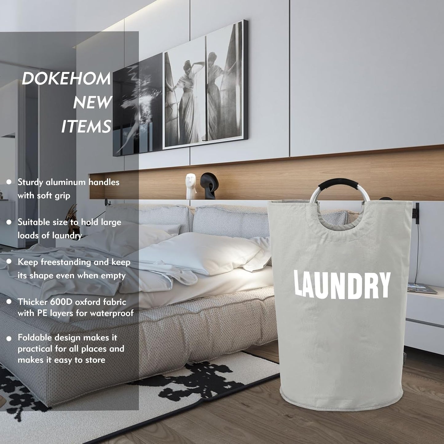 DOKEHOM 160L XX-Large Laundry Basket (7 Colors), Collapsible Laundry Bag, Foldable Laundry Hamper, Folding Washing Bin (Grey, XXL)