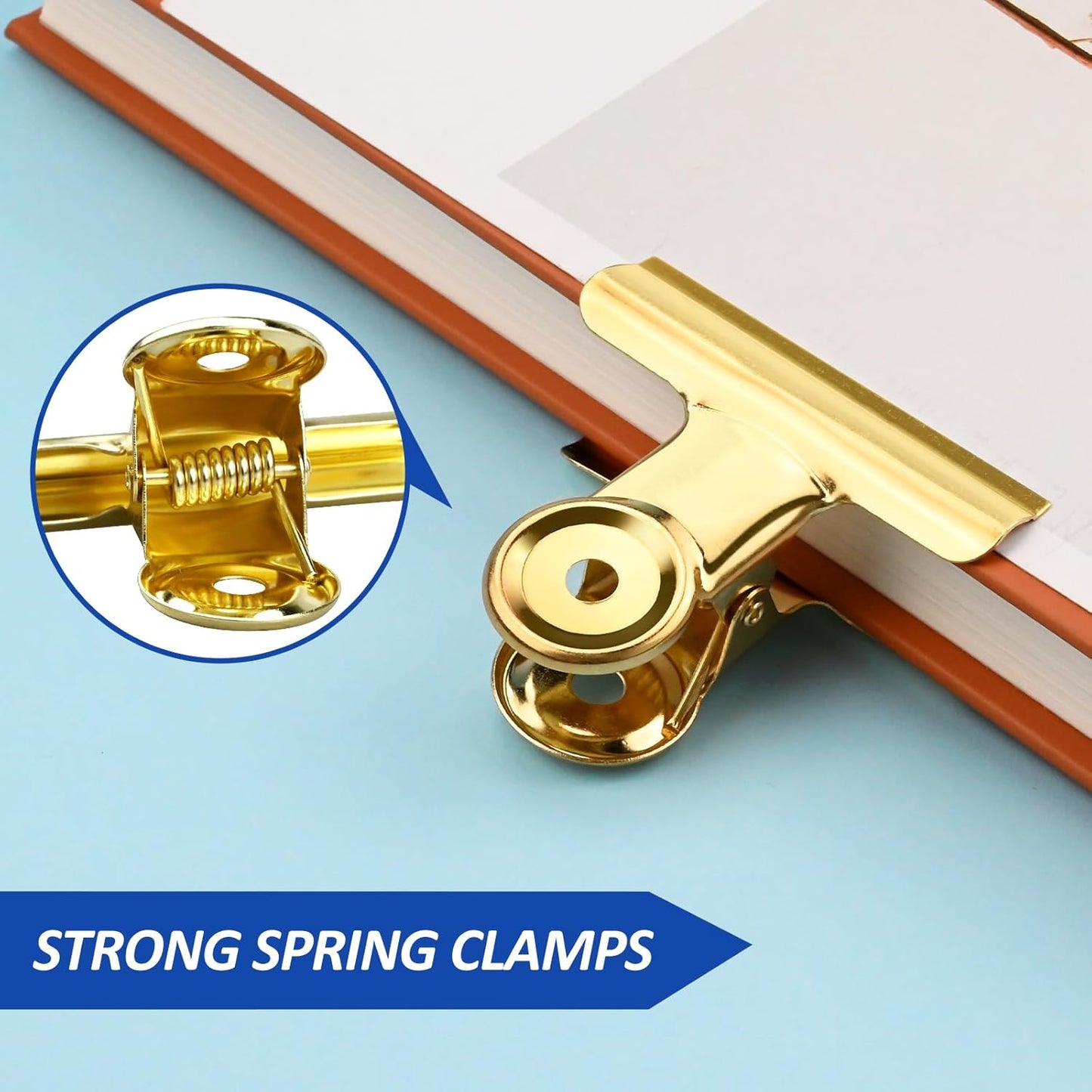 20 Pack Large Metal Hinge Clips 2 Inches Bull Hinge Paper Clips Gold Bulldog Clips for Crafts, Photo, Drawing, Food Bags at Home, Office, School, Shop, Gold, 51mm