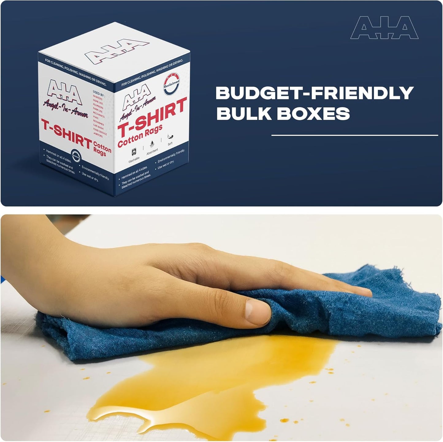 Angel-in-Armor Colored T-Shirt Rags – 5lb Box of Recycled Cotton Knit Shop Rags – Low Lint Cleaning Cloths for Mechanics, Oil Changes, Industrial and Commercial Use