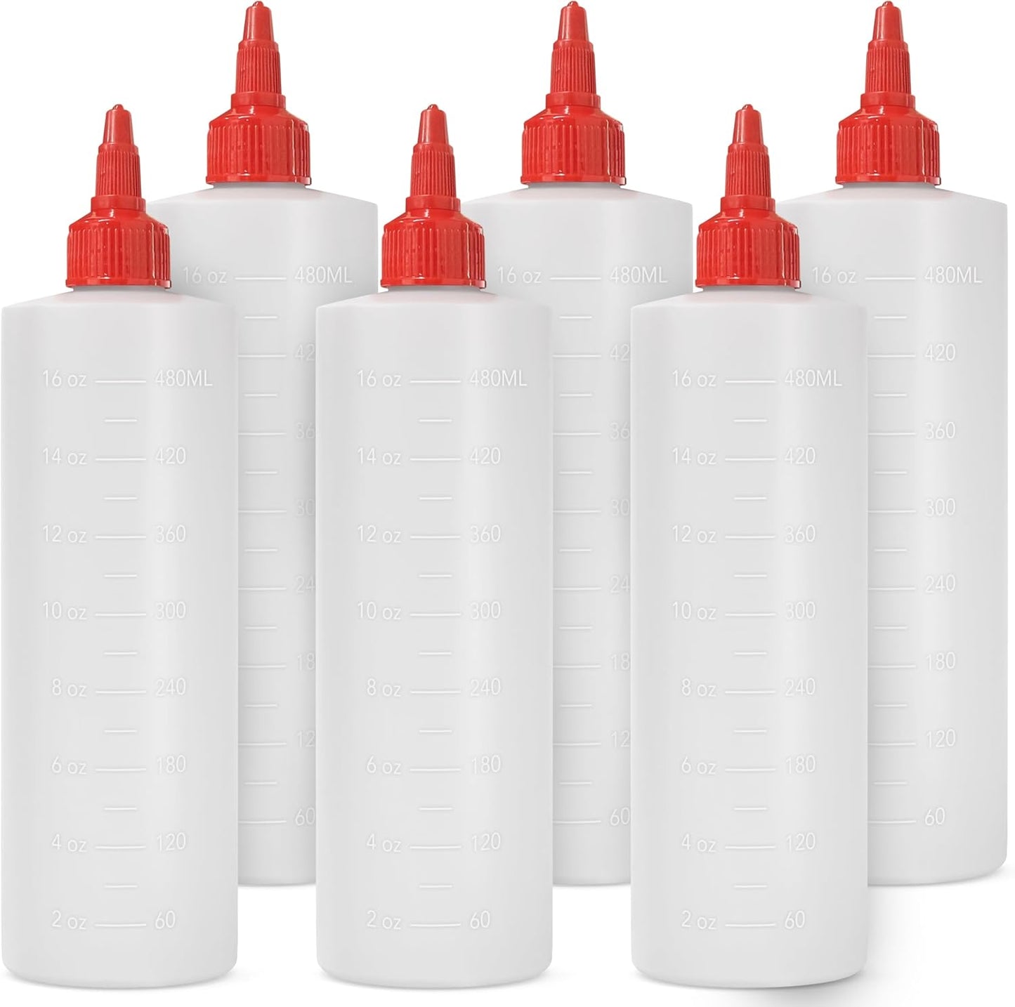 6-pack Plastic Squeeze Bottles for Sauces - 16oz Condiment Squeeze Bottles for Liquids - BPA Free Squirt Bottle with Twist Cap - Ketchup, Syrup, Oil, Dressings, Honey & Arts and Crafts
