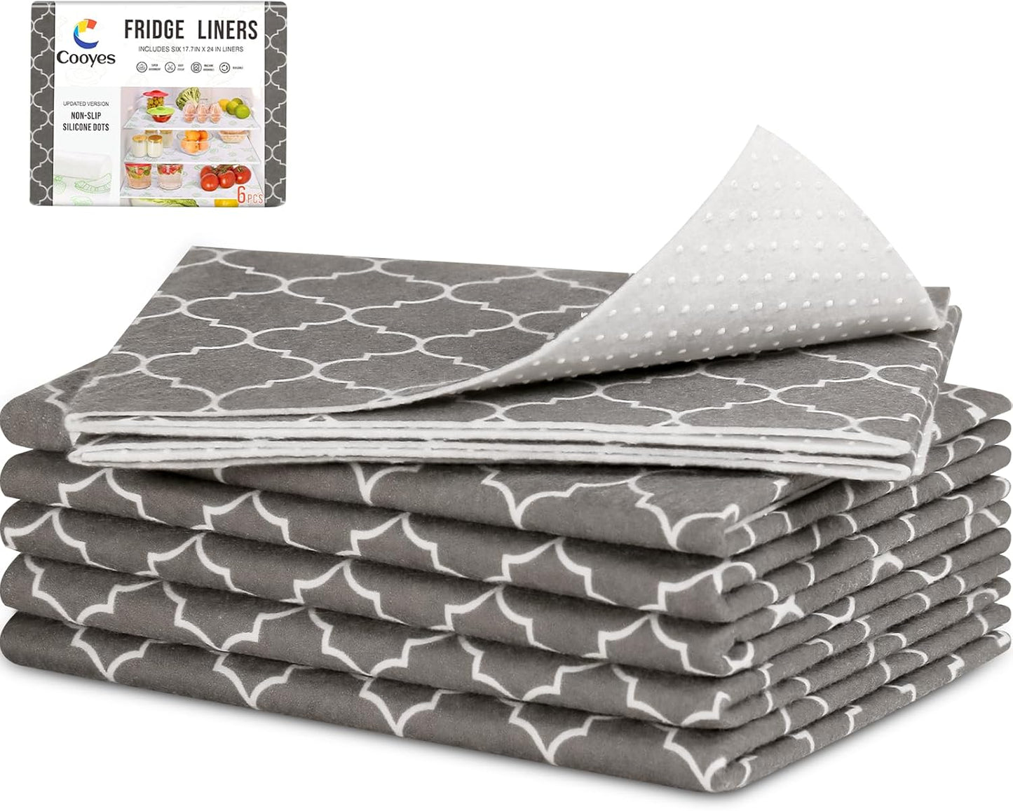 Cooyes 6 Pack Refrigerator Shelf Liners for French Door Fridge, 17.7" × 36" Extra Large, Non-Slip Fridge Mats Machine Washable, Refrigerator Drawer Liner for Glass Shelves Kitchen Cabinet