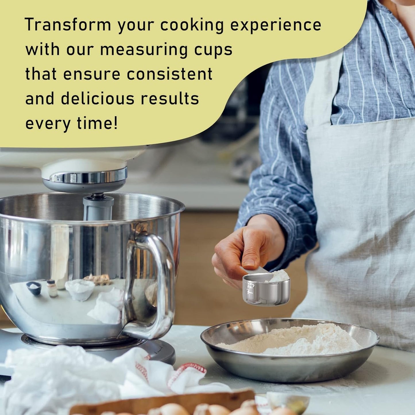 2PCS 1/3Cup (80ml, 2.7oz) Single Measuring Cup, Stainless Steel Measure Scoop, Metric and US Measurement, Dishwasher Safe