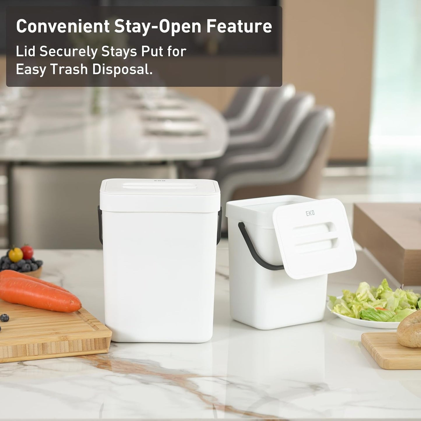 EKO Puro Mini Wall-Mounted Kitchen Trash Can with Lid, Food Waste Caddy, 1.32 Gall / 5L (White)