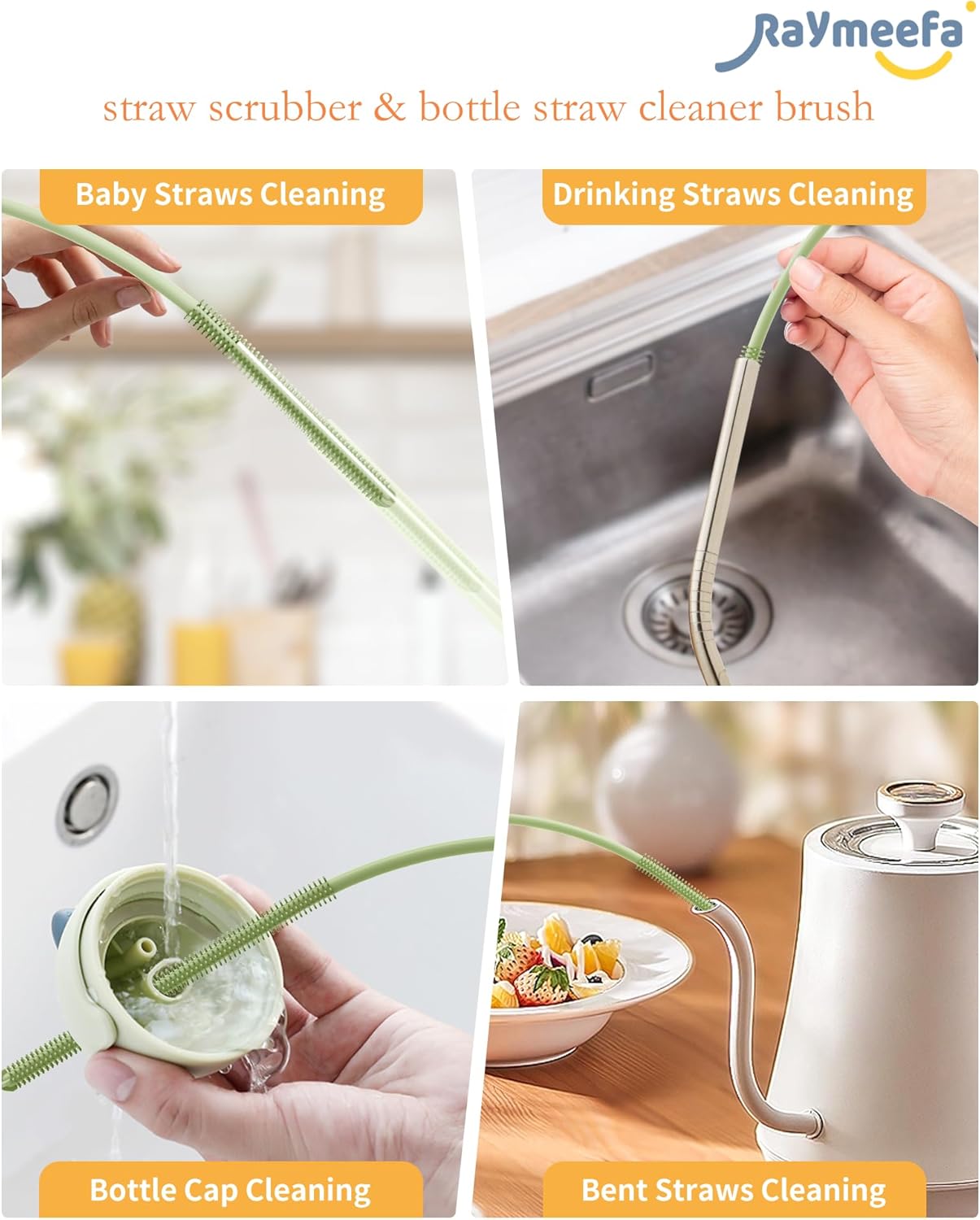 Extra Long Straw Cleaner Brush,Reusable and Soft Silicone Straw Cleaning Brush to Clean Crevice(Avocado Green)
