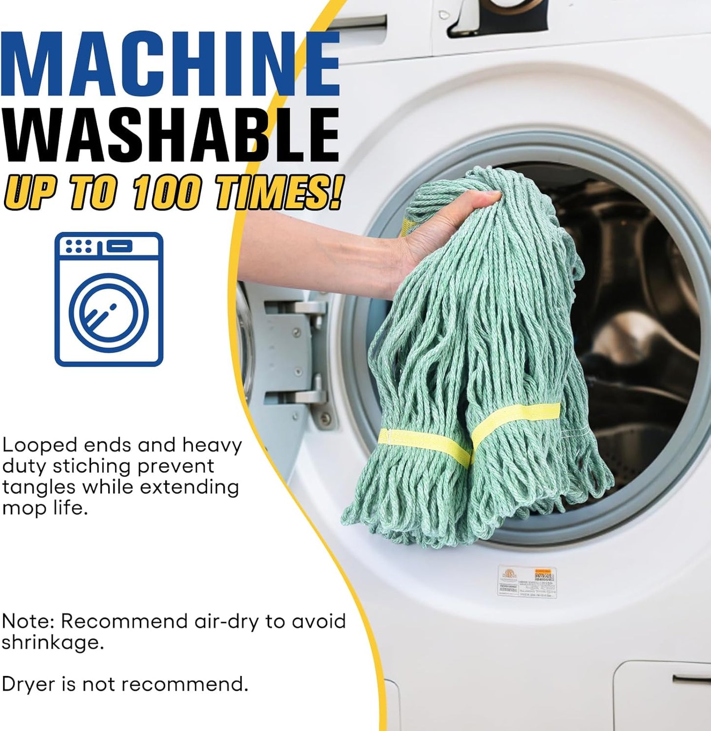 Matthew Cleaning Commercial Mop Head Replacement, 5 Inch Wide Headband, Looped End Cotton Blend String Wet Mops for Floor Cleaning, 24 oz Large, 3-Pack Green