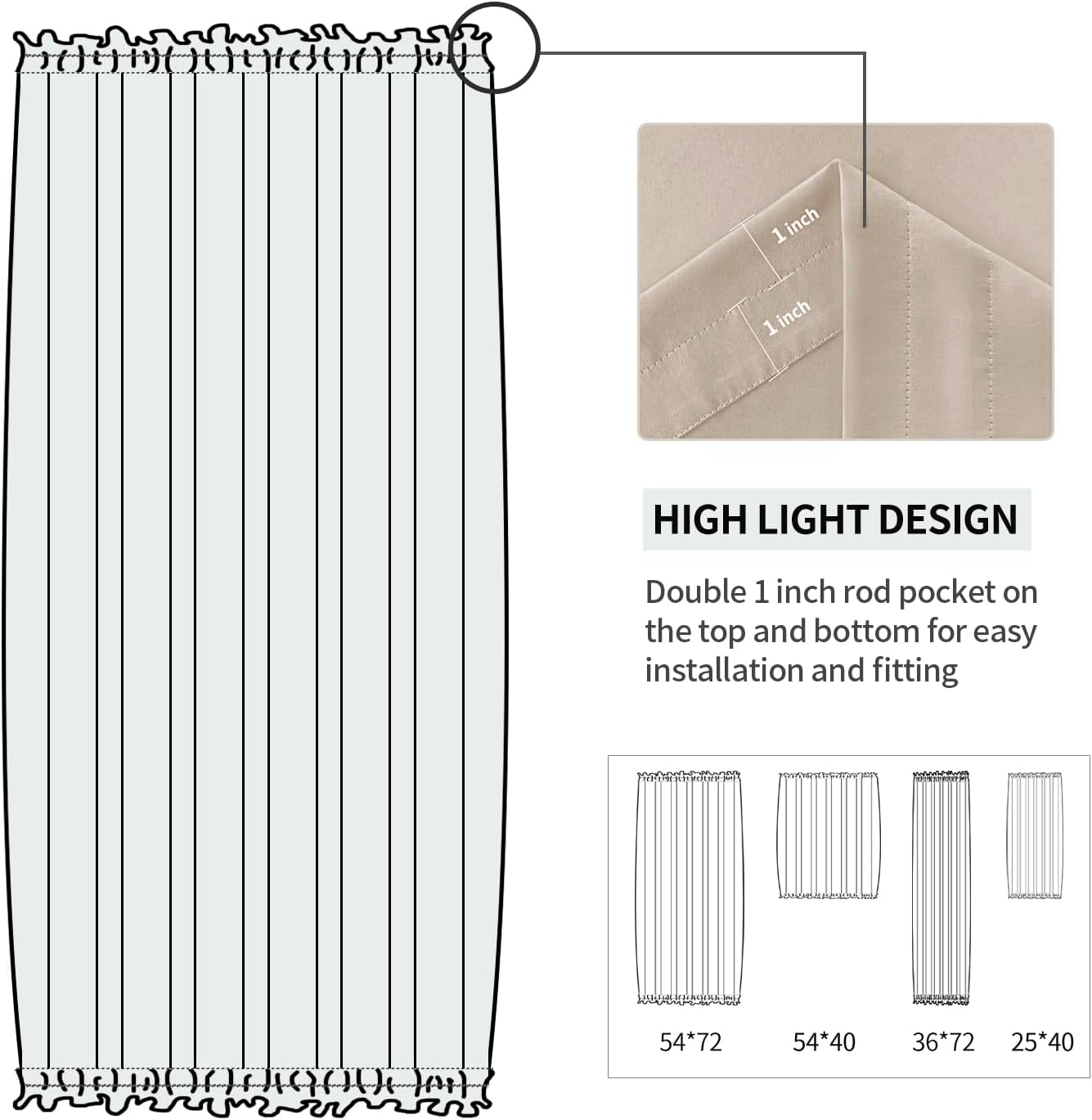 DWCN French Door Curtains – Rod Pocket Thermal Blackout Curtain for Doors with Glass Window, Kitchen and Patio Doors for Privacy, 36 X 72 Inches Long, 1 Curtain Panel with Tieback,Beige