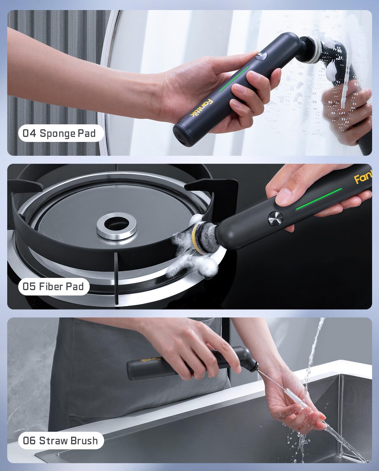 Fanttik G9 Nano Cordless Spin Scrubber with NeoPulse Motor, IPX7 Waterproof Grout Brush, 8 Replaceable Heads & LED Display for Cleaning Bathroom, Tile, Corners - Black