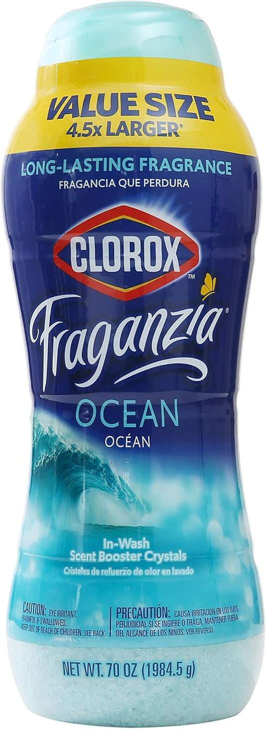 Clorox Fraganzia Laundry Scent Booster Crystals in Ocean Scent - Scented In-Wash Freshener Beads for Fresh, Clean, Great Smelling Clothes and Linens, 70 Oz