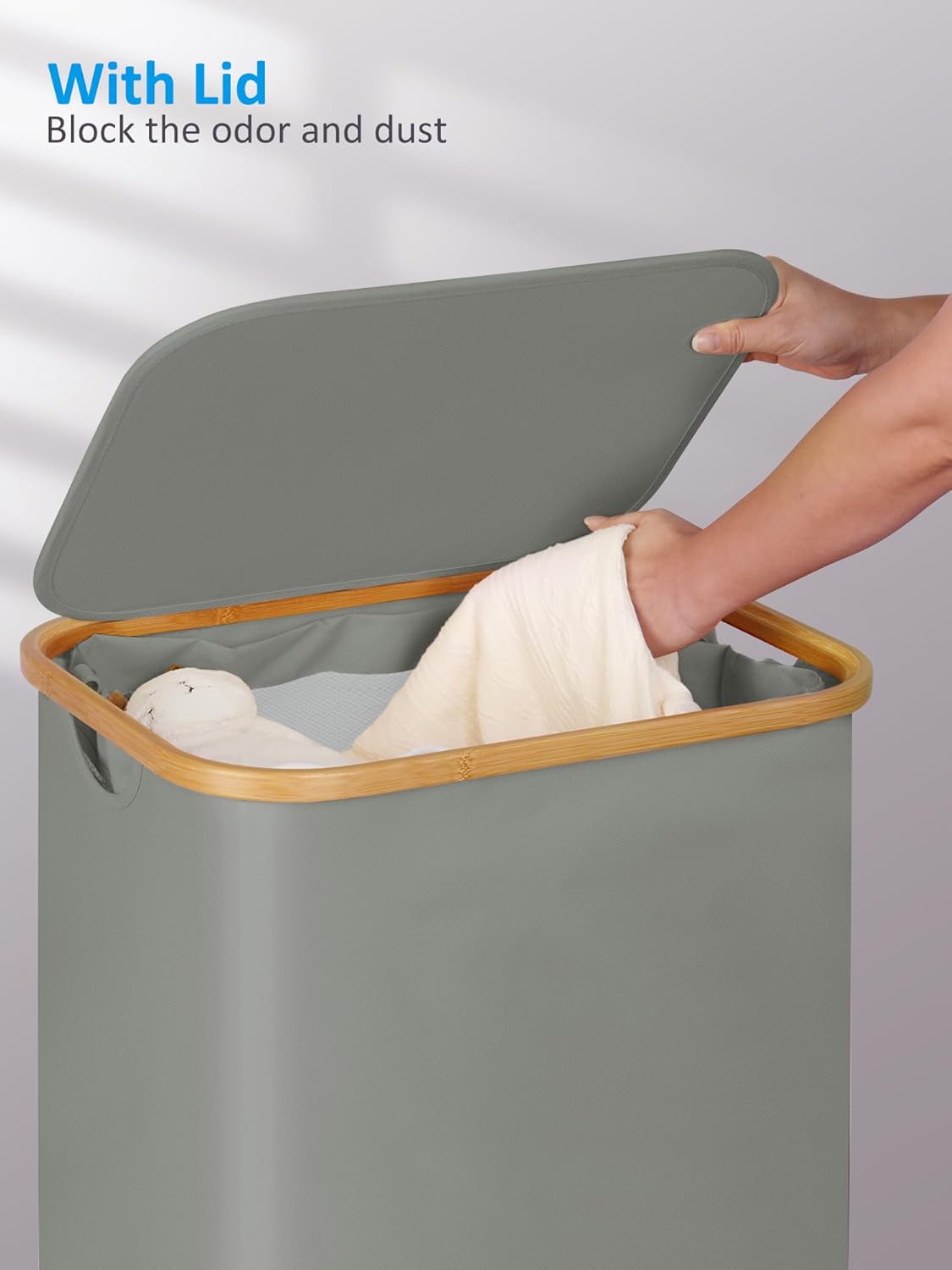 efluky Laundry Basket with Wheels, Tall Rolling Laundry Hamper with Lid and Removable Bag, Aesthetic Dirty Clothes Hamper on Wheels for Laundry Room, Bedroom, Dorm and Bathroom, 100L Grey