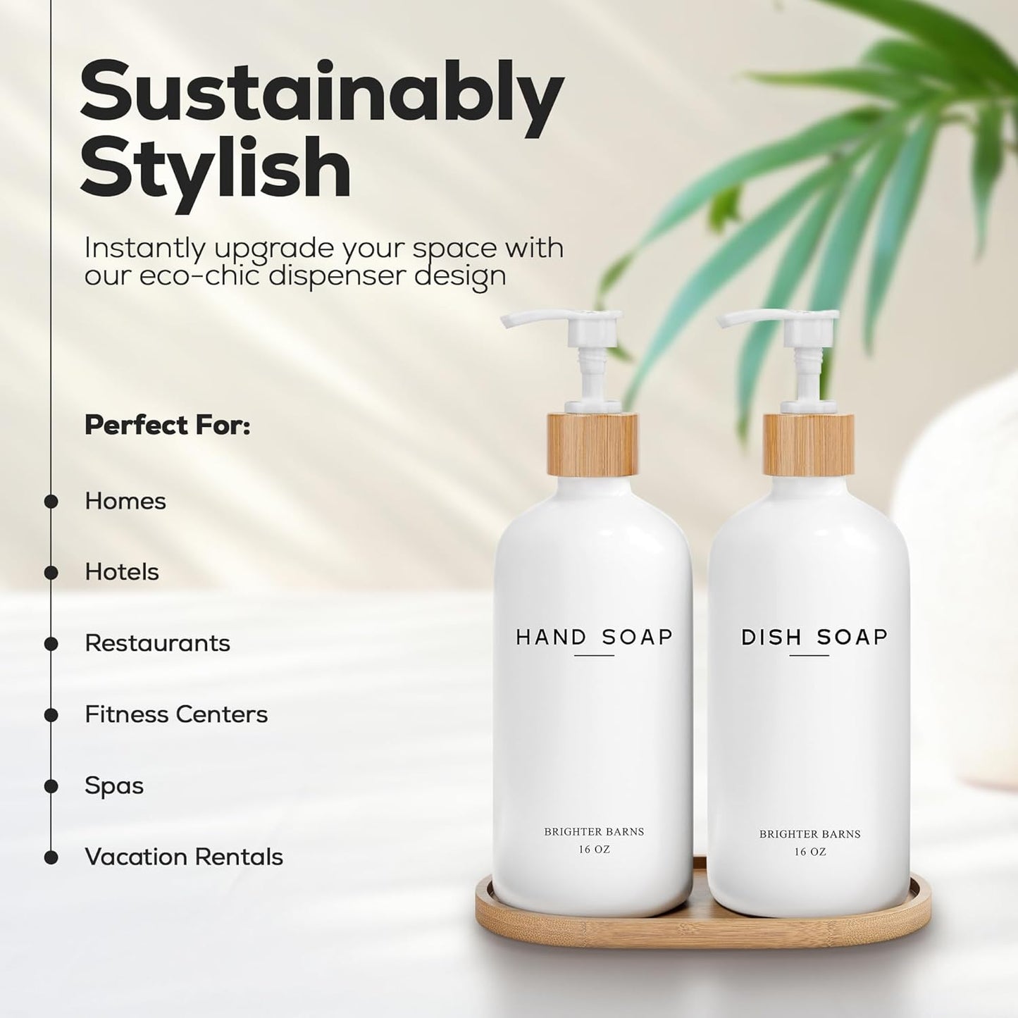 White Glass Hand and Dish Soap Dispenser Set by Brighter Barns - Kitchen Soap Dispenser Set with Tray - Glass Bottles for Kitchen Sink - Housewarming Gift, Countertop Decor, Boho Home Decor (White)