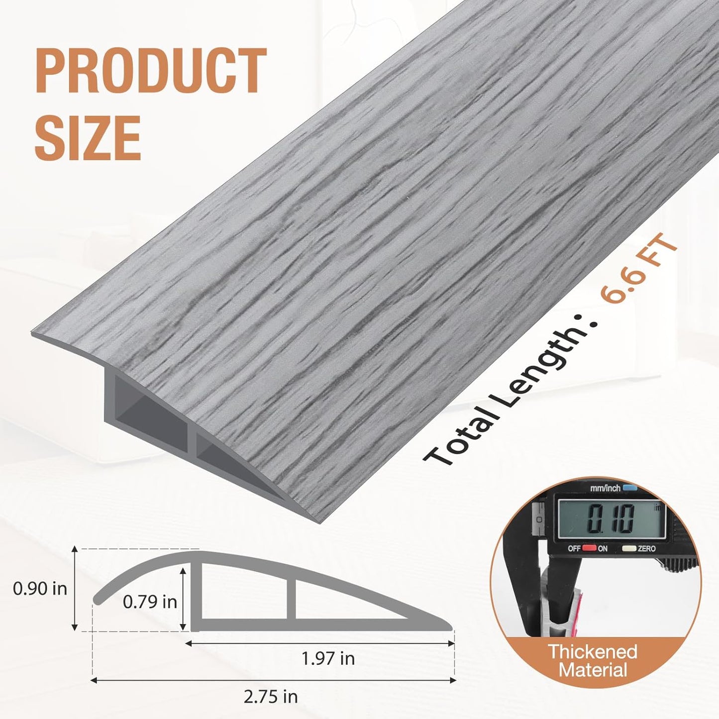 Floor Transition Strip Self Adhesive Vinyl Door Threshold for Doorways Carpet Edging Trim Overlap Edge Reducer for Laminate Floor, Carpet, Tile (Light Gray Wood Grain, 3/5" to 4/5", 6.6Ft)