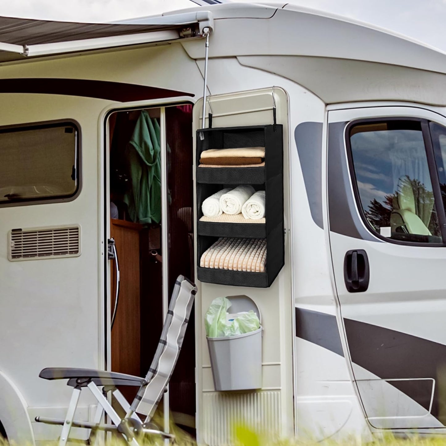 GRANNY SAYS Hanging Closet Shelf, 3-Shelf Foldable Hanging Organizers and Storage, Hanging Organizer for Camper Organization, Black, 2-Pack