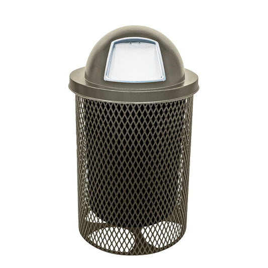 COATEDOUTDOORFURNITURE 32-Gallon Heavy-Duty Expanded Metal Round Trash Receptacle, Commercial Outdoor Waste Bin with Liner & Black Dome Lid – Made in America (Textured Gold Vein)