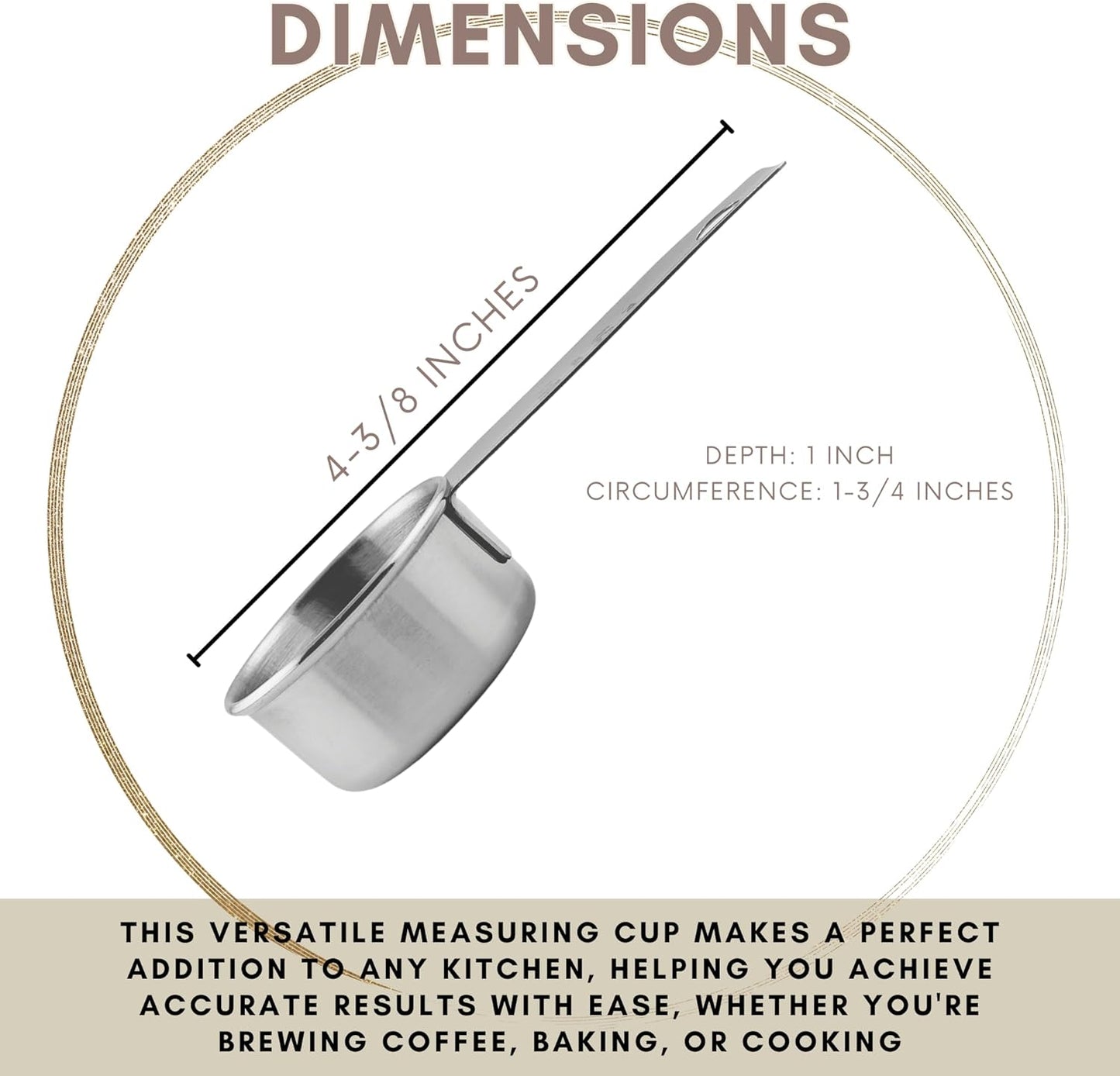 1/8 Cup Stainless Steel Measuring Cup | Sturdy Metal 30 ml | 30 cc | 1 oz | Single Cup for Wet and Dry Ingredients | Great for use as 1/8 Cup Coffee Scoop - 1 PK