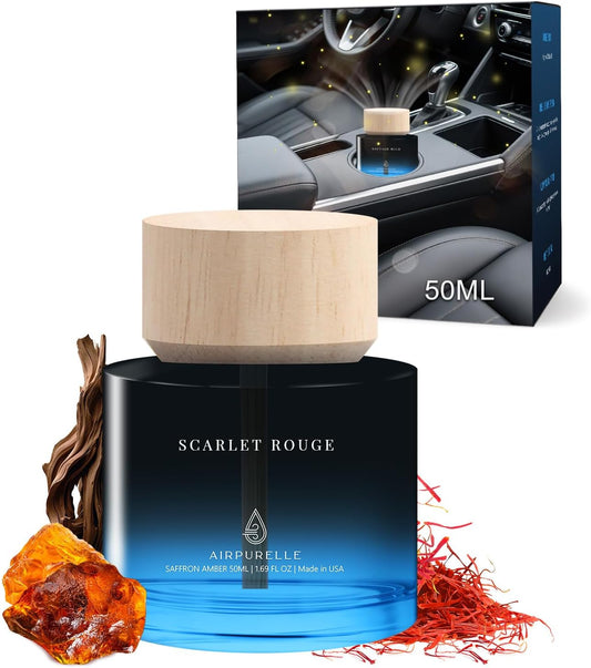 Car Air Freshener for Men & Women – Long-Lasting Saffron Amber Essential Oil Diffuser for Car Cup Holder – 50ML (1.7 FL OZ) Car Scent Diffuser, Inspired by Perfume – Made in USA