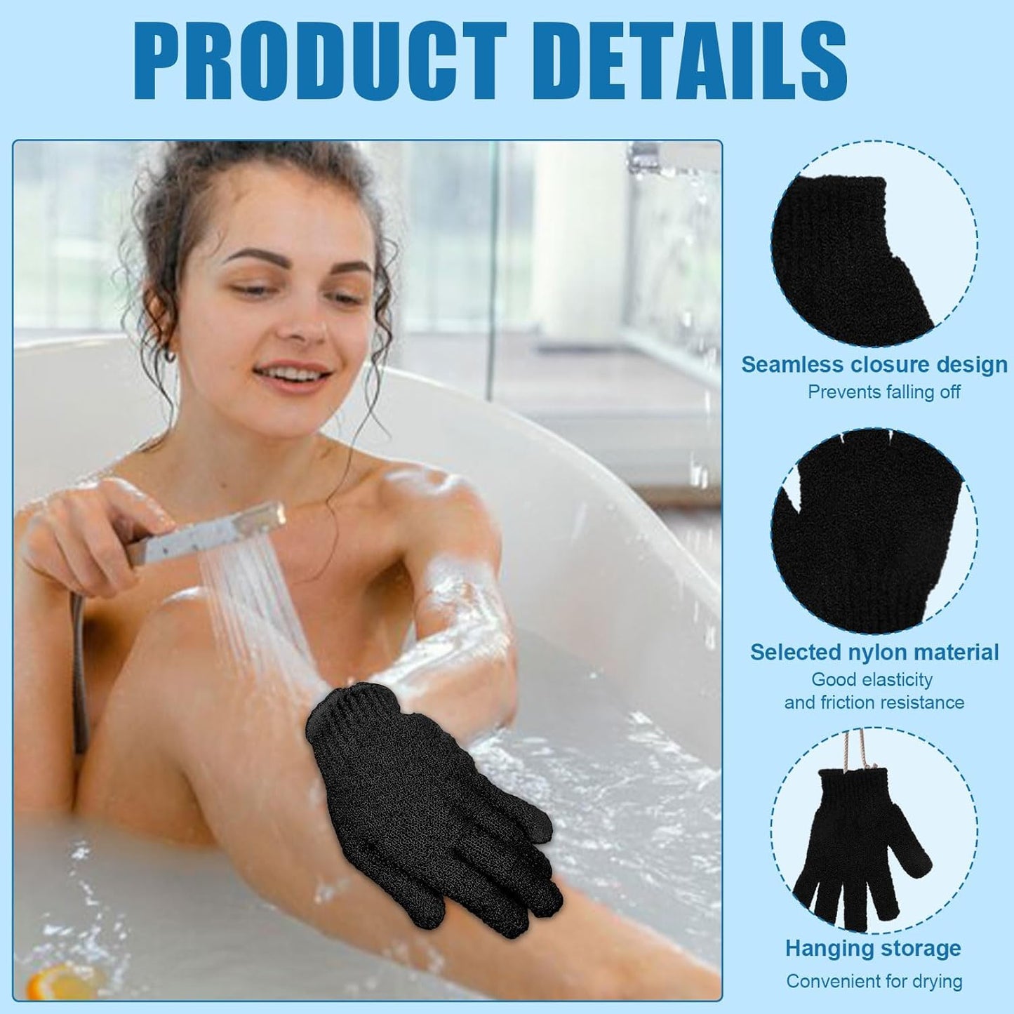 60Pcs Exfoliating Gloves Bulk, Exfoliating Body Scrubber Glove Exfoliator for Body Scrub Mitt, Bath Gloves for Shower Exfoliating Shower Gloves for Women Bathing Accessories(Black)