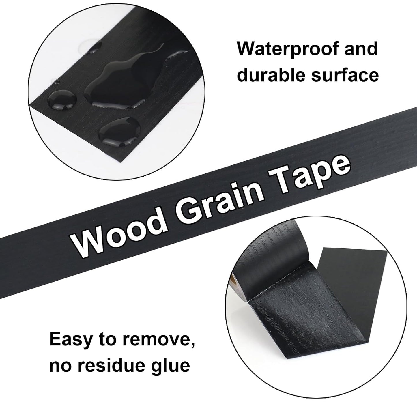 BOMEI PACK Wood Grain Repair Tape,Self Adhesive Repair Patch for Furniture, Floors, Cabinets, Windows, Doors, RV, Home Decor and DIY Projects (1, Black)