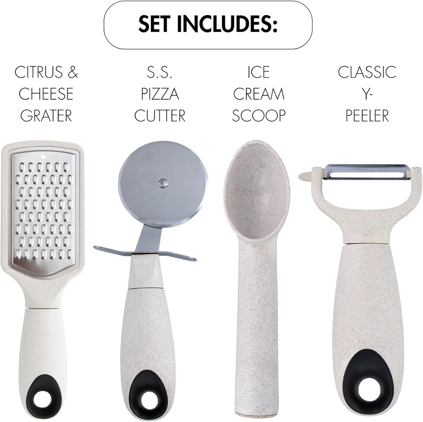 Beille 14pc Wheat Straw Kitchen Utensil Set Peeler Cutter Grater Spoons and Cups