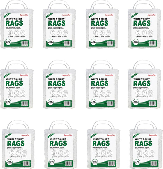 Premium White T-Shirt Cleaning Rags (2 lbs. Bag - Pack of 12) – White Cotton Rags for Cleaning, Staining, Painting, Oil, Grease & Dust Removal – Shop Rags Bulk for Multipurpose use