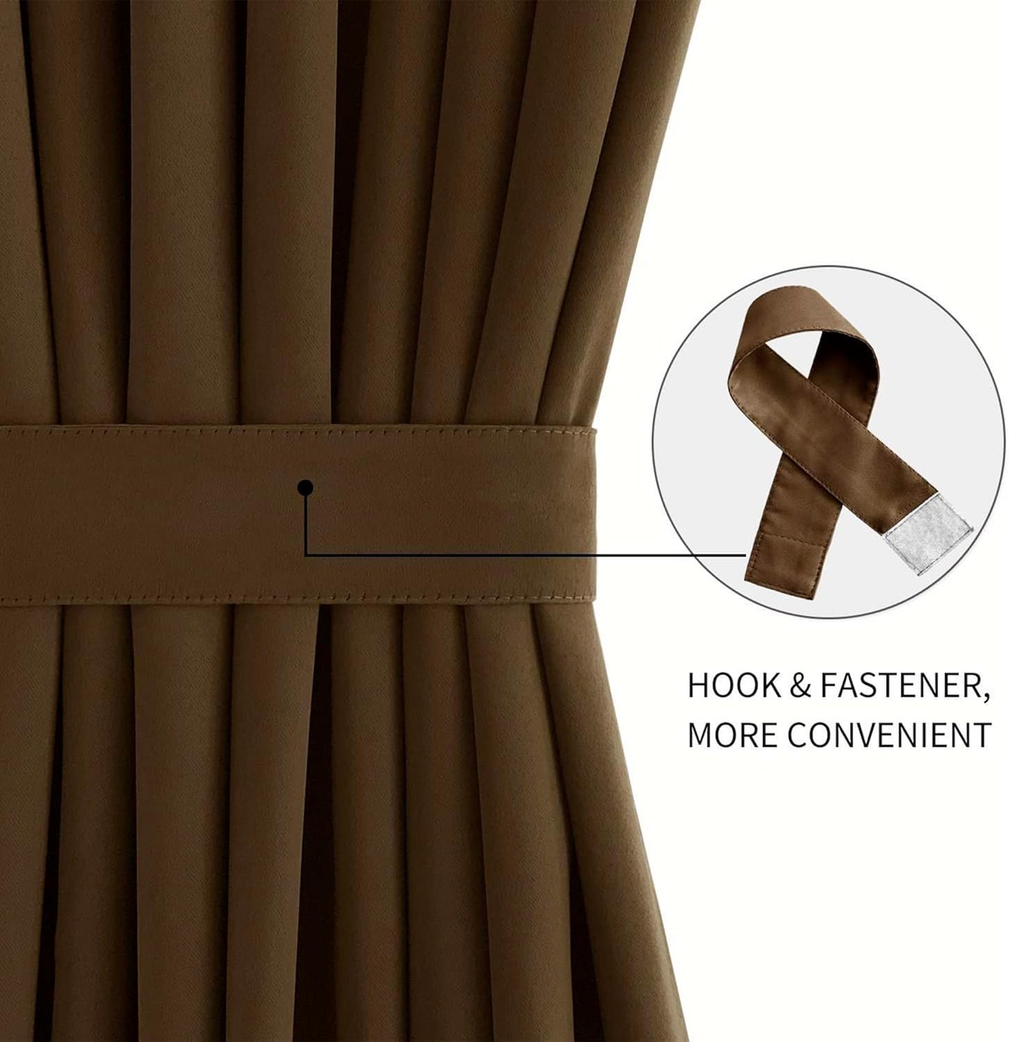 DWCN French Door Curtains – Rod Pocket Thermal Blackout Curtain for Window/Patio Doors/Doorways/Classroom/Kitchen for Privacy, 36W by 80L Inches, 1 Panel with Tieback, Brown