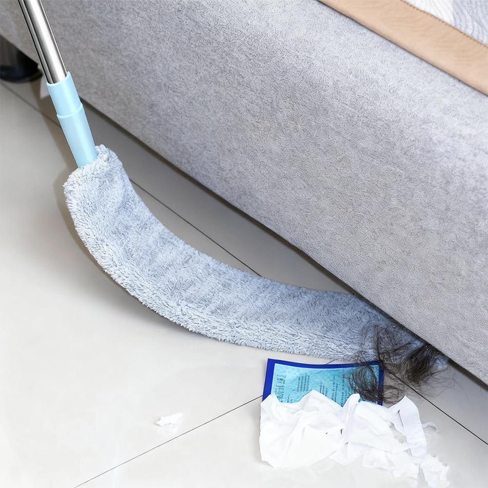 Saker Plus Retractable Gap Dust Cleaning Artifact, Saker Plus Flat Duster for Under Furniture, Reusable Washable Bendable Dusting Wand with Microfiber Dusting Cloths (2PCS)
