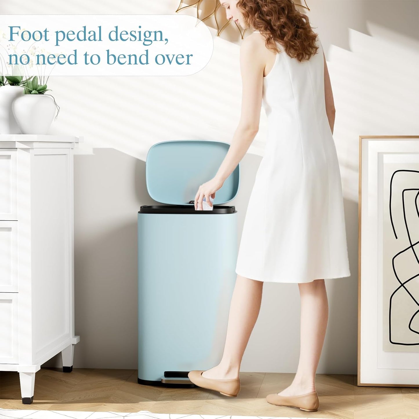 AthLike Trash Can, Stainless Steel Kitchen Garbage Can, Step Waste Bin with Hinged Lid and Removable Inner Bucket, Soft-Close, Dustbin for Bathroom Bedroom Living Room Home (Tide Pool Blue, 8 Gal)