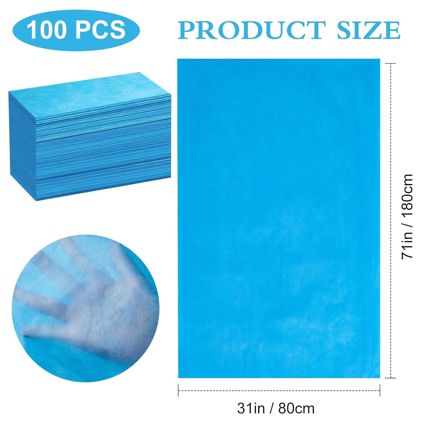 100 Pack Disposable Bed Sheets – 31.5 x 71 in Waterproof Non-woven Sheets for Massage, Spa, Tattoo & Salon Tables(Blue)