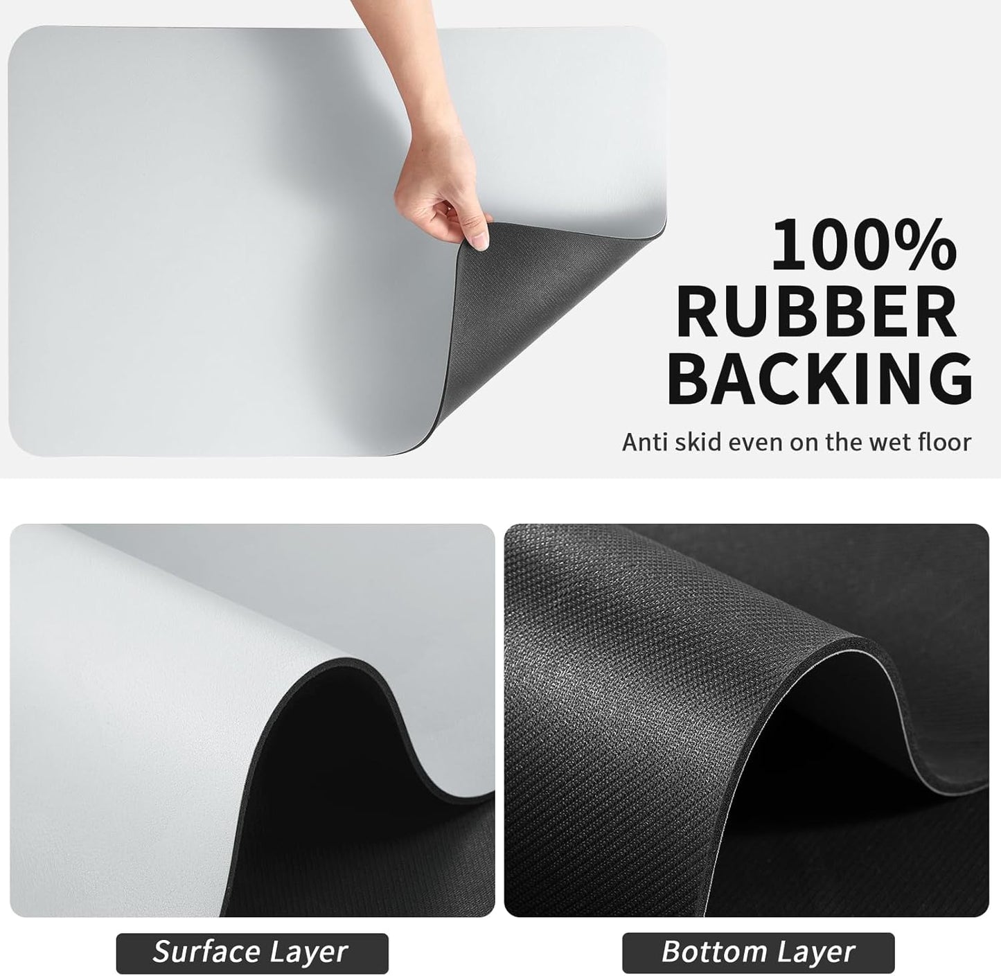 Dish Drying Mat for Kitchen Counter, Heat Resistant Drainer Mats with Non-slip Rubber Backed, Hide Stain Kitchen Super Absorbent Draining Mat, Easy to Clean Dish Rack Pad, Light Grey 18"x28"