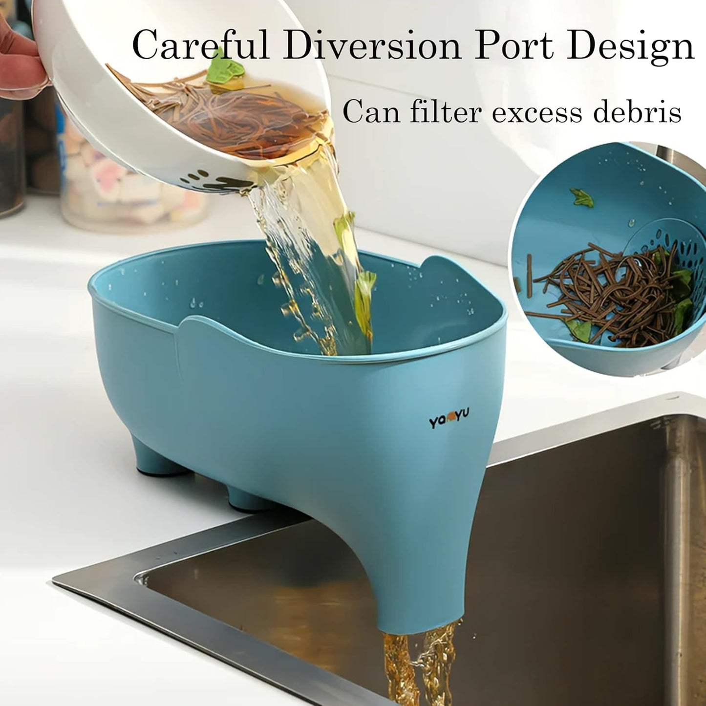 2PCS Vegetables Washing Basket Elephant Drainage Basket Fruit Basket for Draining Pasta Noodles Kitchen (Blue & Gray)