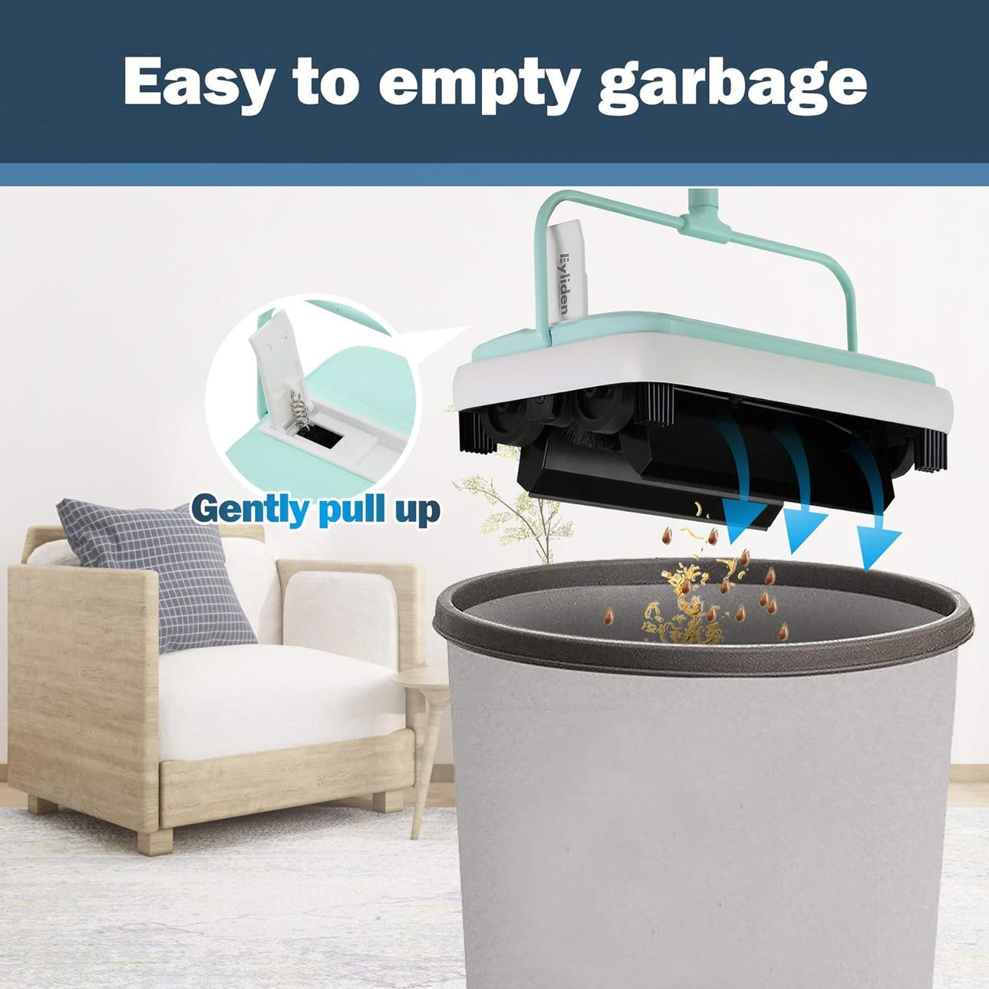 Eyliden Carpet Sweeper, Mini Size Lightweight Hand Push - No Noise, Non-Electric, Easy Manual Sweeping Only for Carpet Cleaning (Mint)