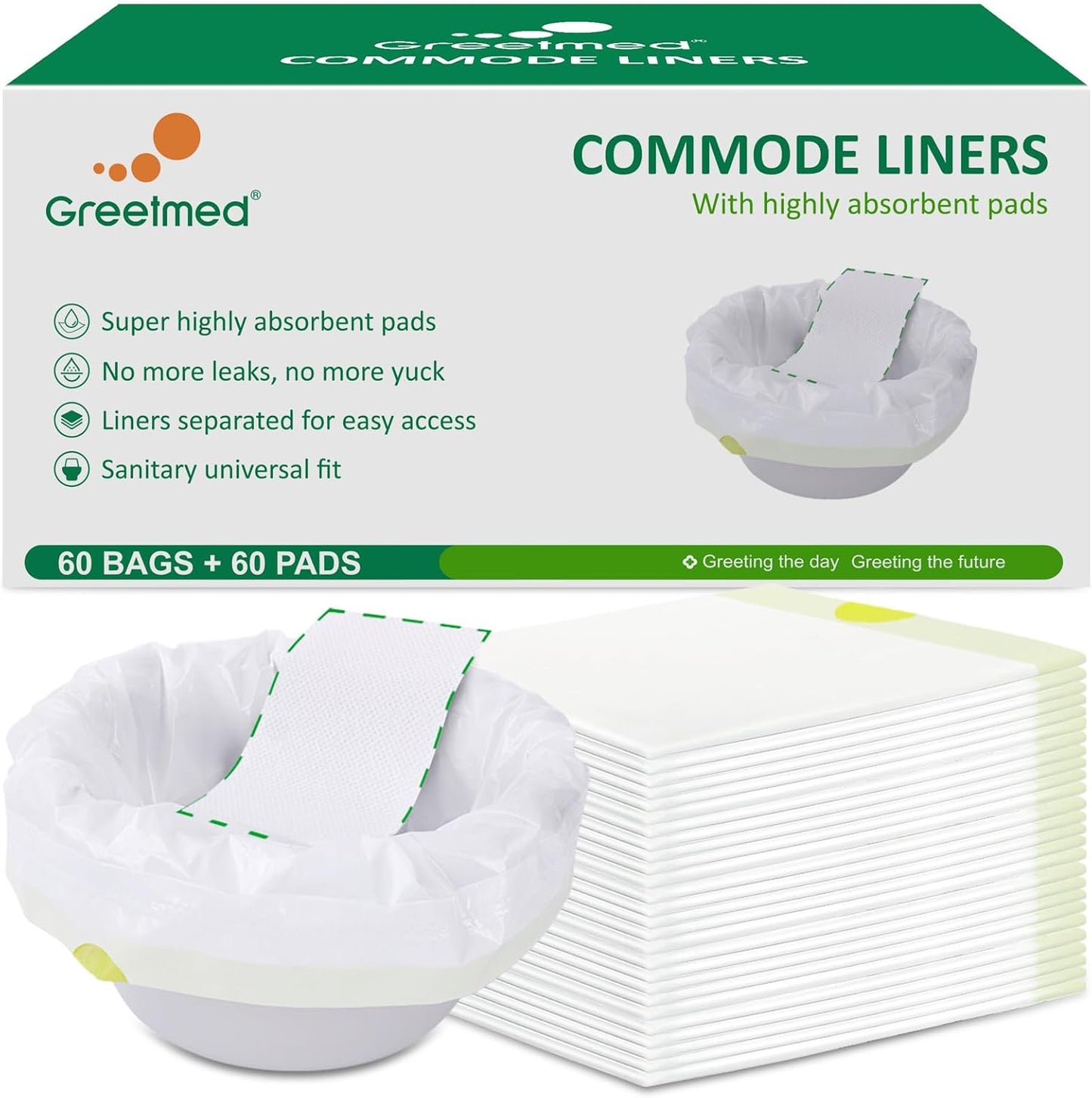 Commode Liners with Absorbent Pads - 60 Pack Disposable Potty Liners for Portable Potty Chair, Large Strong Bags for Camping or Portable Toilet with Gel - Fit All Standard Commode Chair Bucket