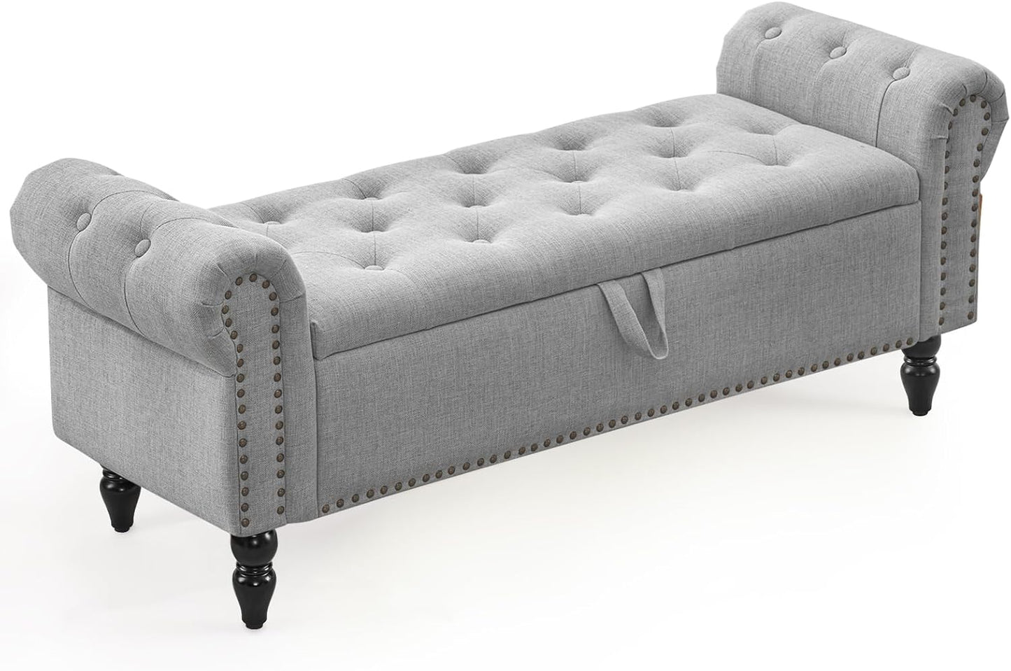 Furnimart Storage Ottoman Bench for Queen Size Bed, Faux Linen Upholstered Storage Bench Accent Bench with Rolled Arms for Bedroom,Living Room, Entryway, 2.5Cubic Feet