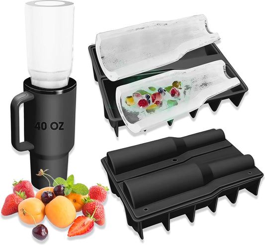 Ice Cube Tray for Tumbler, 1 Pcs Silicone Hollow Cylinder Ice Mold for Freezer, Ice Drink, Juice, Cocktail, Compatible with 40Oz Tumbler (BLACK)