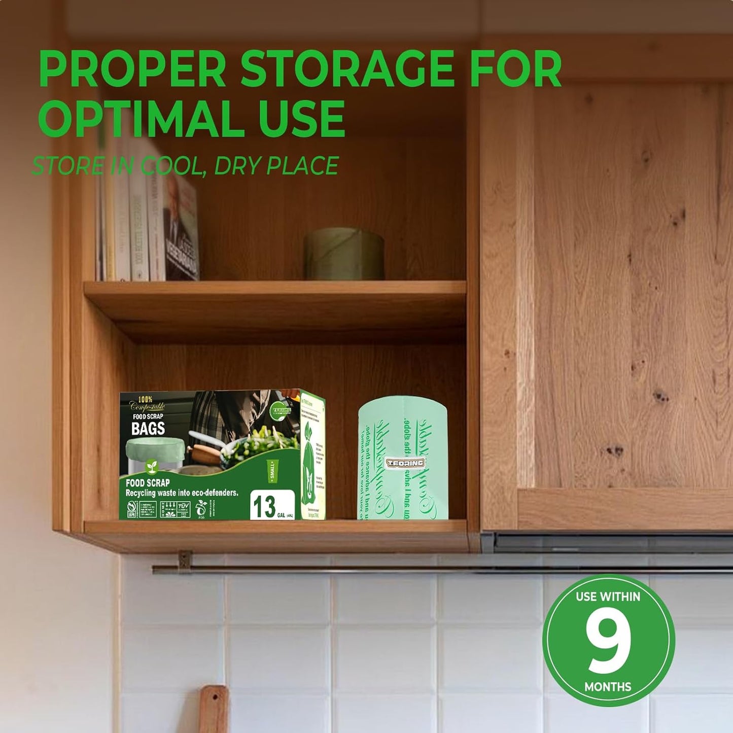 Compostable Trash Bags, 13 Gallon / 49.2 Liter, 45 Count, Extra Thick 0.9 Mil Tall Kitchen Food Scrap Bin Liners, Certified by BPI, CMA & OK compost HOME