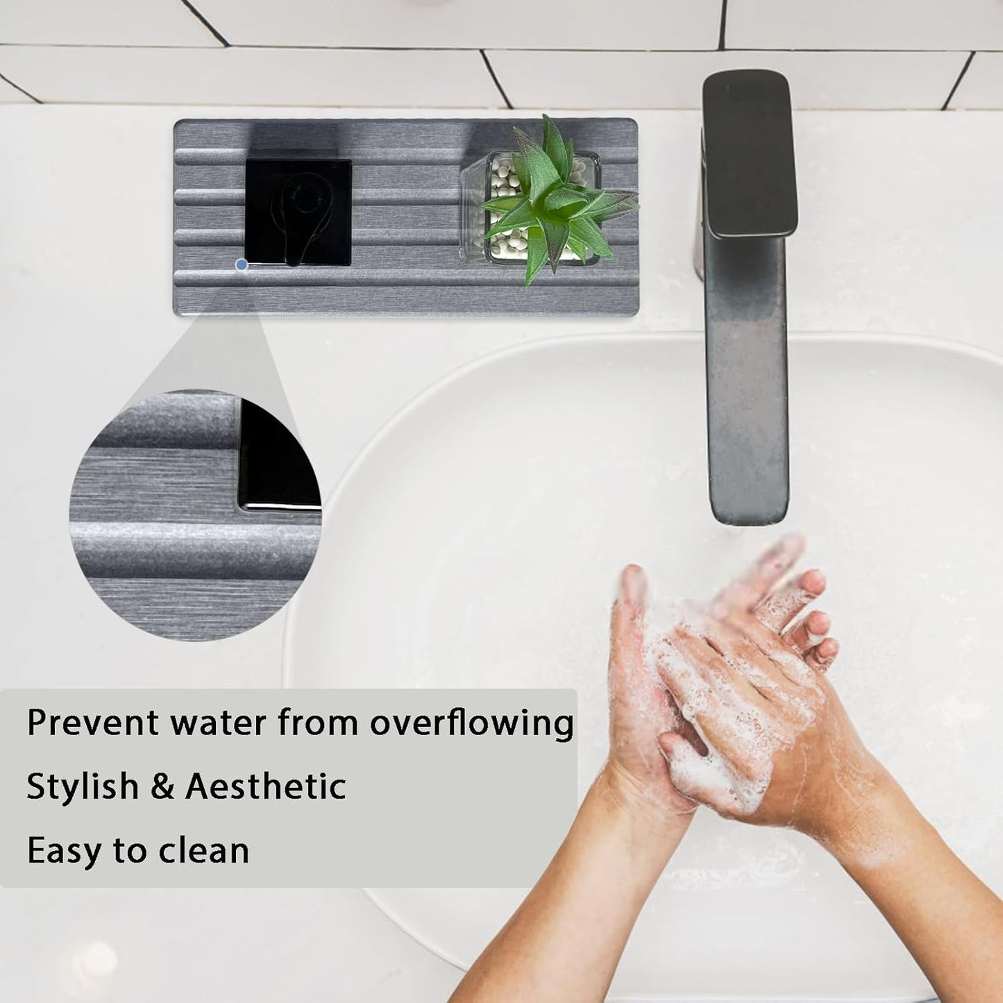 Diatomite Soap Dish, Water Absorbing Stone Tray, Kitchen Sink Organizer, Fast Drying Counter Holder (Grey, 9.5" x 4.7"/24 x 12cm)