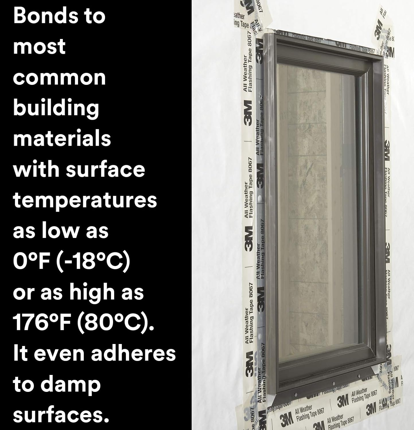 3M All Weather Flashing Tape 8067, 2 in x 75 ft, 1 Roll, Adhesive Backed Split Liner, Prevents Moisture Intrusion, Waterproof Flashing Seals Doors, Windows, Openings in Wood Frame Construction, Tan