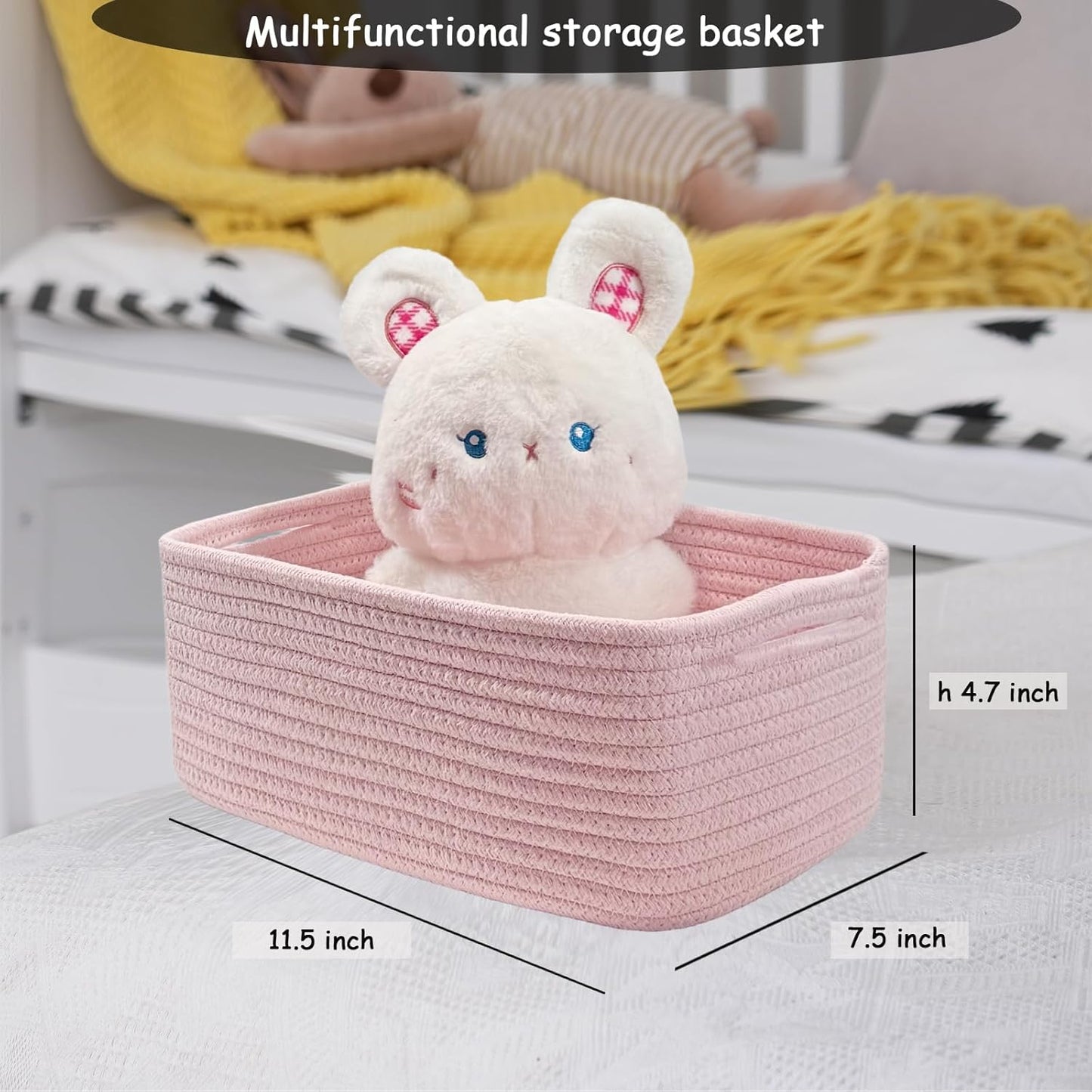 COMFY-HOMI 11.5"x7.5"x4.7" Storage Baskets for Organizing | Cotton Rope Woven Basket | Toy Storage Bin Box | Basket for Shelves, Closet Organizer Bin, Decorative Closet Shelf, 3 Pack, all pink