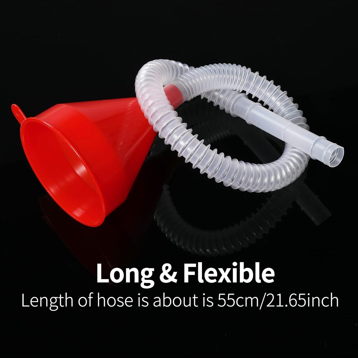 Flexible Fuel Funnel with Long Hose Plastic Small Wide Mouth Filling Funnel Car Funnel for Engine Oil Gas Fuel Gasoline Diesel Water Fluid Liquid Transmission Red (2)