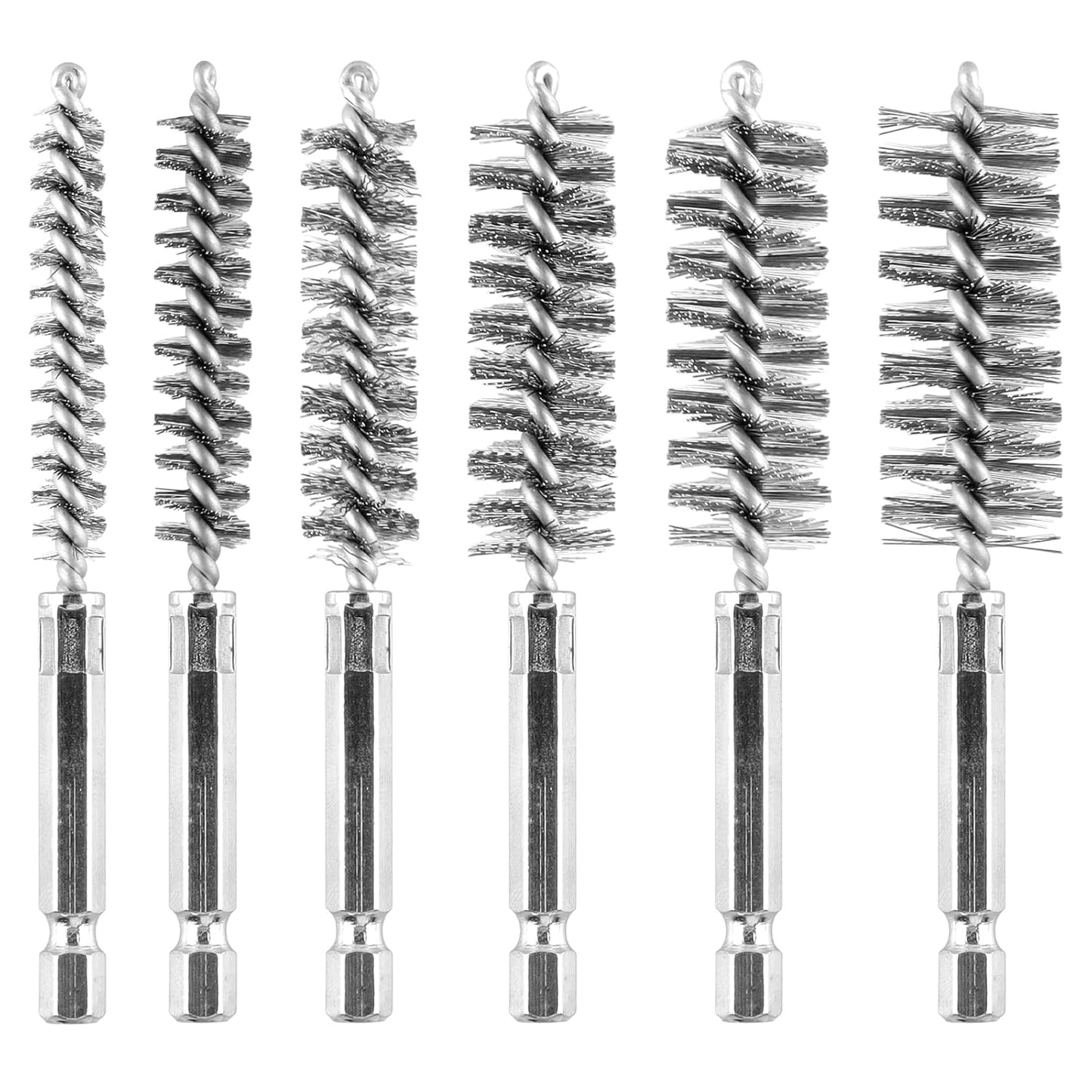 6Pieces Wire Brush Drill Bore Cleaning Brushes Set,with 1/4 Inch Hex Shank Stainless Steel Wire Twisted Brush for Rust, Cleaning Tubes (8/10/12/15/17/19MM) ﻿