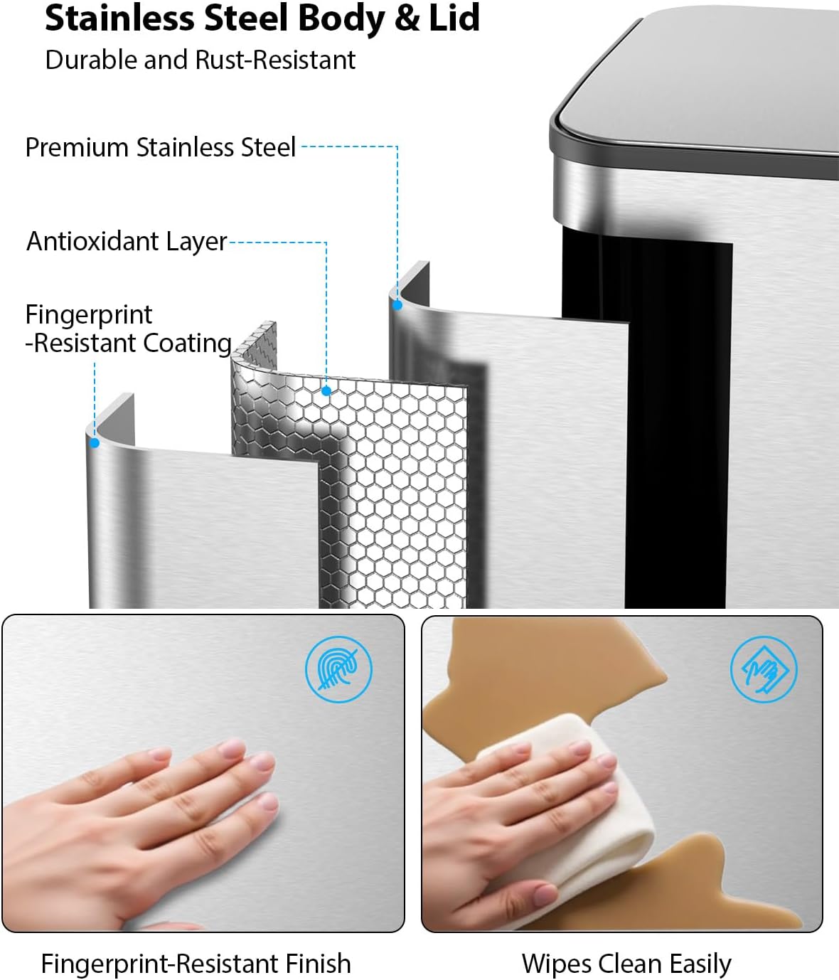 Lovewind Trash Can, 2 x 10.5 Gallon (2 x 40 L) Garbage Can for Kitchen Dual Compartment Recycling Kitchen Step Trash Bin, Stainless Steel Trash and Recycle Bin Combo with Soft-Close Lid, Silver