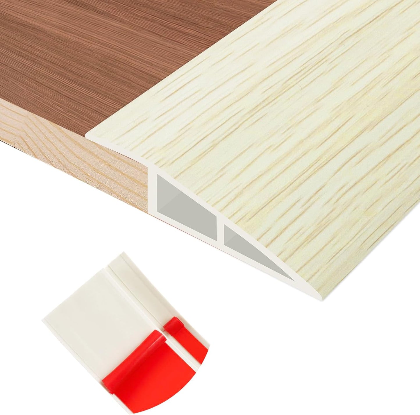 Floor Transition Strip Self Adhesive Vinyl Door Threshold for Doorways Carpet Edging Trim Overlap Edge Reducer for Laminate Floor, Carpet, Tile (Beige Wood Grain, 1/5" to 2/5", 6.6Ft)