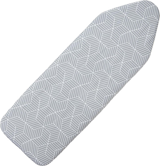 Extra Wide Ironing Board Cover and Pad 18 x 54 inch Heat Reflective with Hook and Loop Fasteners, Thick Padding with Elasticized Edges, 3 Layers Iron Board Cover (Gray Cube)