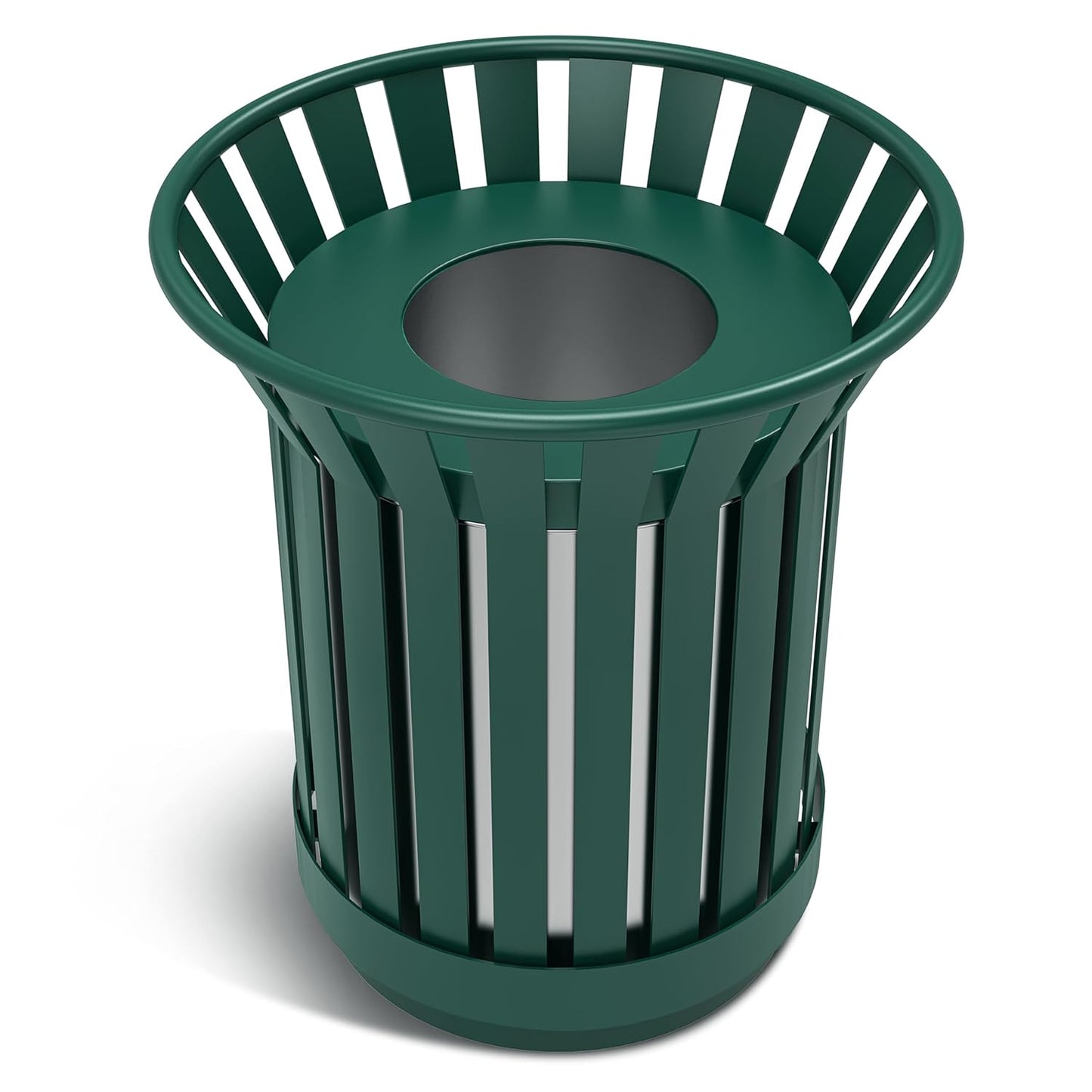 8Gallon Round Large Outdoor Trash Can, Heavy Duty Metal Slatted Garbage Can Outdoor, All Weather Resistant Commercial Garbage Cans, Waste Receptacle in Park, School, Beach, Patio (Green, Medium)