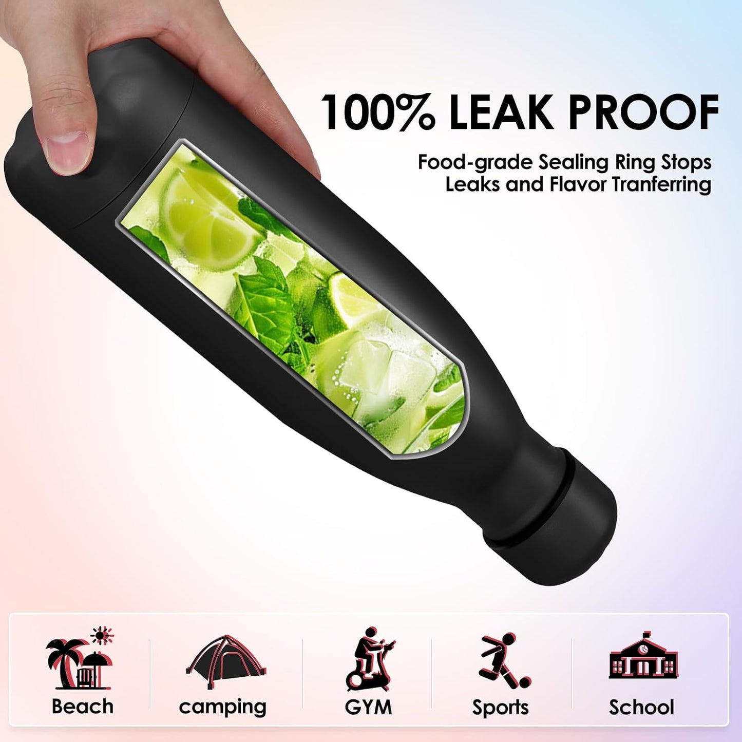 25oz Cola-Bottle Shaped Stainless Steel Leak-proof Water Bottle,Double Wall Vacuum Insulated Metal,Travel Mug For Sports Indoors & Outdoors,BPA-Free School Kids Flasks,Black(1 Pack)