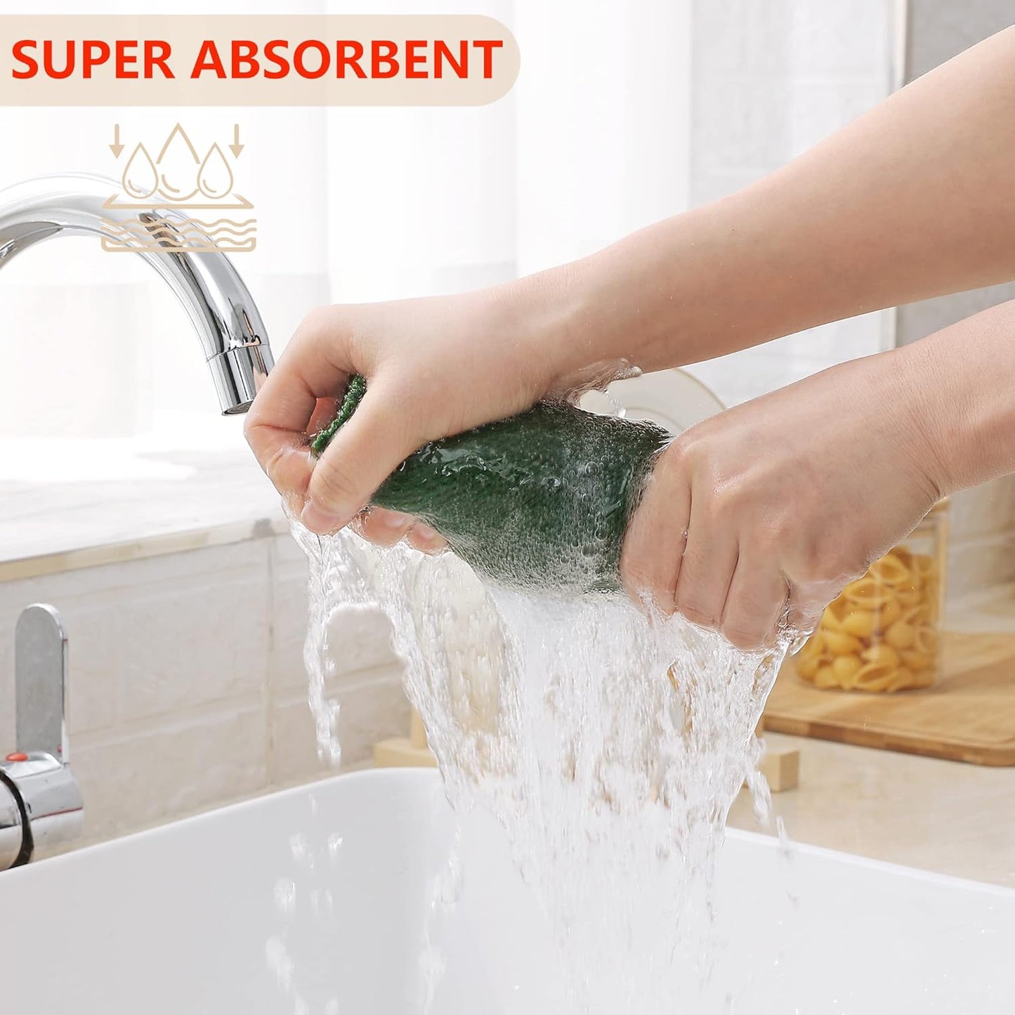 Homaxy 100% Cotton Waffle Weave Kitchen Dish Towels, Ultra Soft Absorbent Quick Drying Cleaning Towel, 13 x 28 Inches, 4-Pack, Grass Green