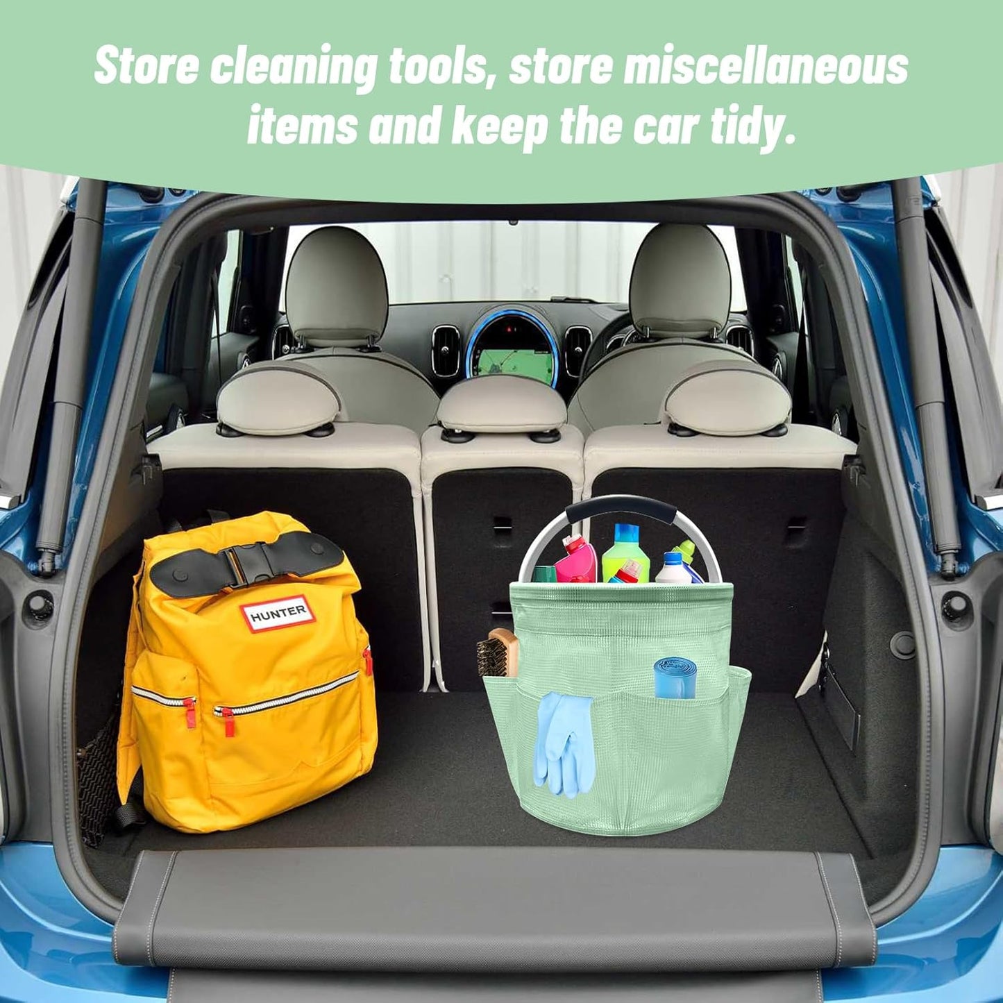 Qivine 17L Cleaning Caddy with Handle, Cleaning Supply Caddy Foldable Tool Bag Cleaning Products Organizers Portable Cleaning Bucket Organiser for Storing Towels (Clear Green)