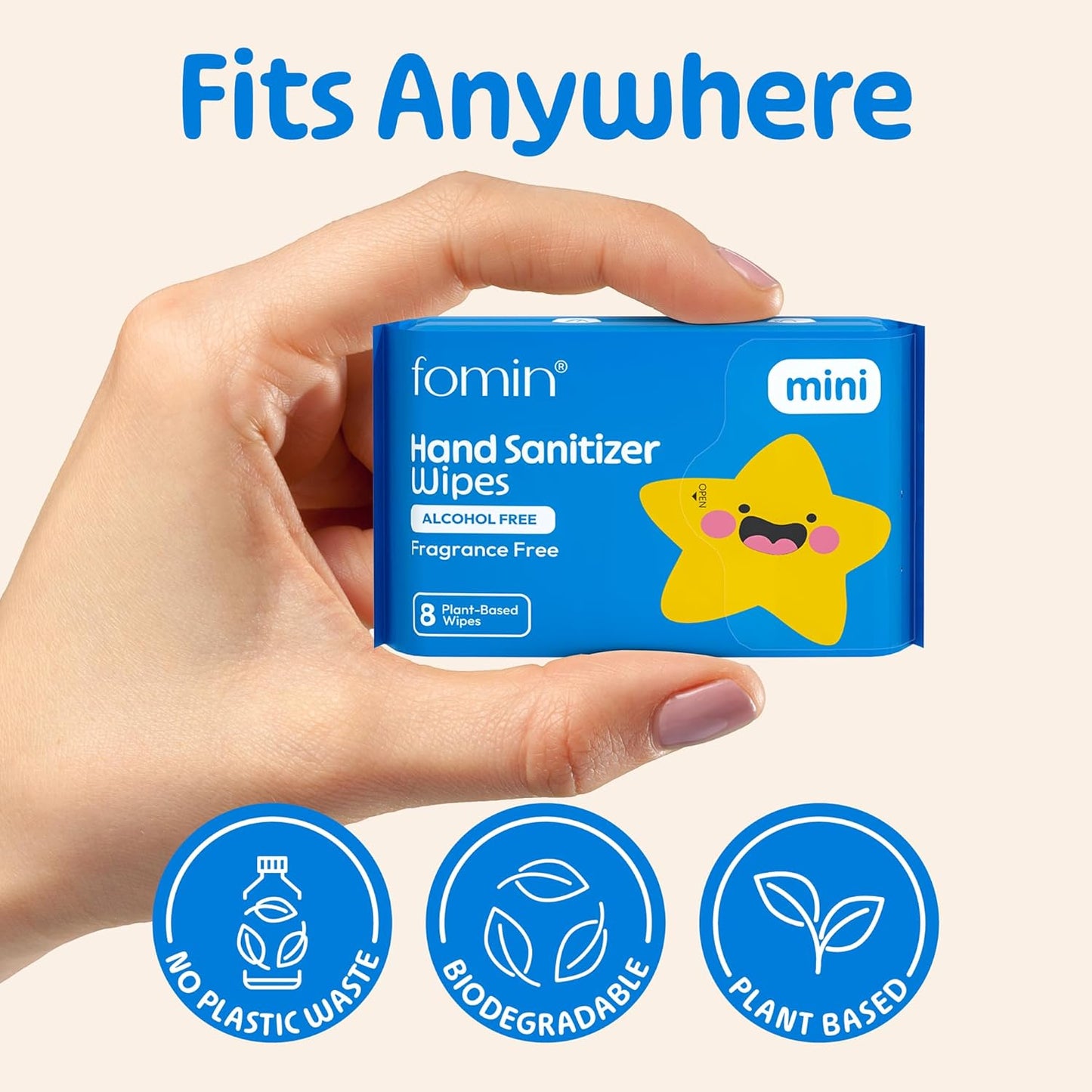 Fomin Mini Hand Sanitizer Wipes 30 Pack (8 Count) - Fragrance Free Mini Wet Wipe - pH Balanced, Biodegradable, Antibacterial On The Go Hand Sanitizing Wipes - Hypoallergenic, Plant-Based Travel Wipe