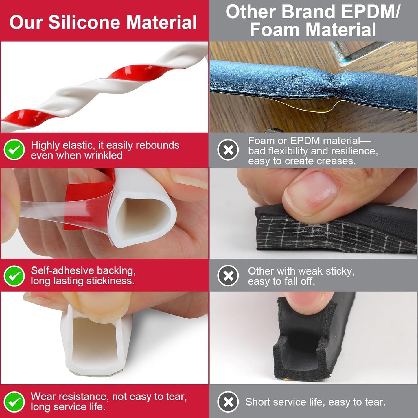 Benory Silicone Weather Stripping Door Seal - Self Adhesive D Shaped Seal Strip for Door Frame/Windows