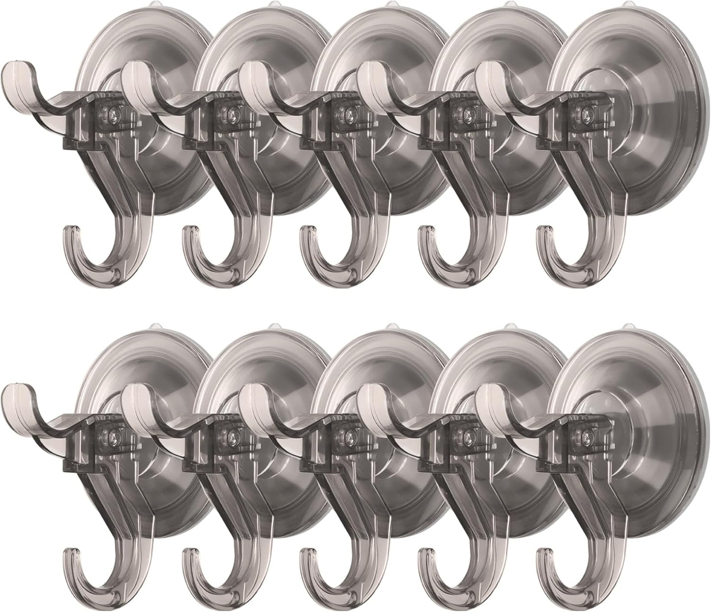 Antimbee 10 Pack Reusable Suction Hooks, Removable Small Suction Cups for Shower, Bathroom, Glass, Door, Windows, Kitchen - Up to 11 lbs on Smooth Surface (Transparent Gray)